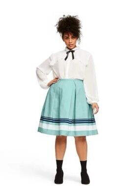 Jason Wu Mint A-Line Skirt with Navy & White Stripes